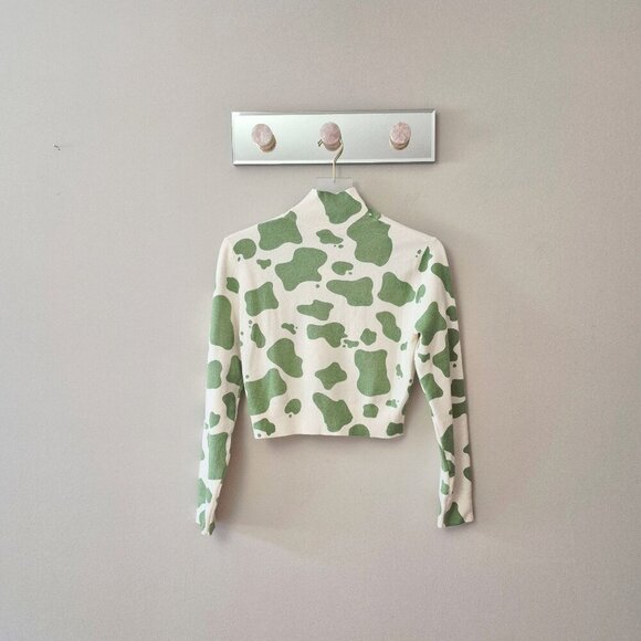 NWOT Zara off white ecru and green animal print wool blend sweater top, M - Picture 8 of 8